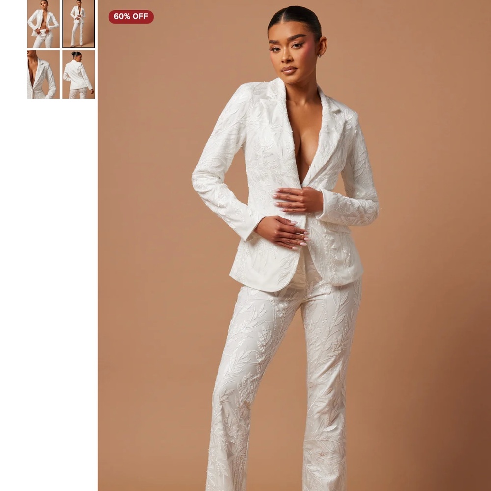 White Sequin suit set. Brand New Fashion Nova Luxe size small. NWT